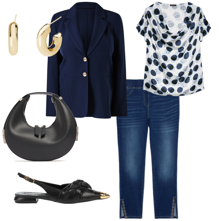 Outfit donna - Un caffè con mio marito. per Tutti i giorni. Abbinamento con ballerine, orecchini, blazer, jeggings, borse a mano, top.