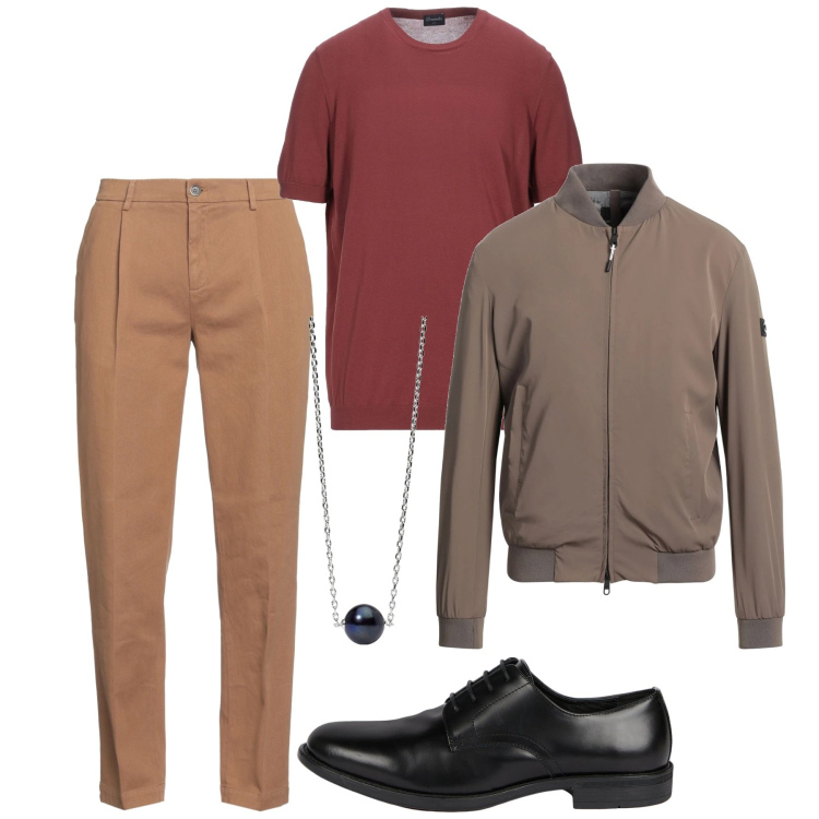 Outfit uomo - Trendy. Stile Casual per Tutti i giorni. Abbinamento con giacche, pantaloni, pullovers, collane, scarpe stringate.