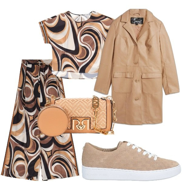 Outfit donna - Aspettando la primavera. Stile Trendy per Tutti i giorni. Abbinamento con blazer, sneakers, borse a tracolla, pantaloni, bluse.