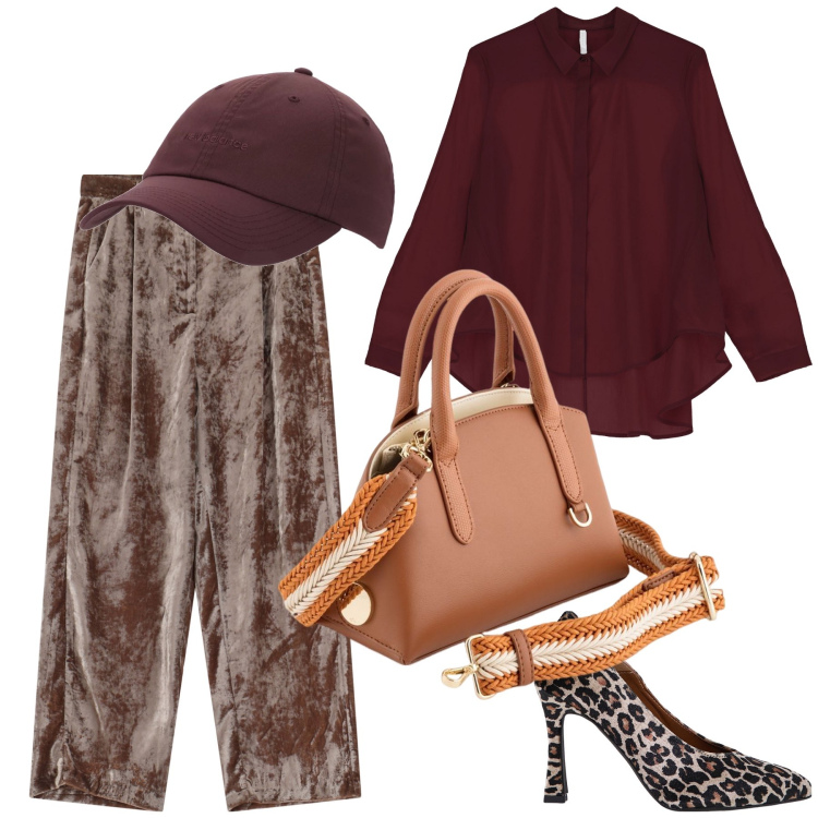 Outfit donna - Bar dell ufficio. Stile Trendy per Ufficio. Abbinamento con cappelli, camicie, décolleté, pantaloni, borse a mano.