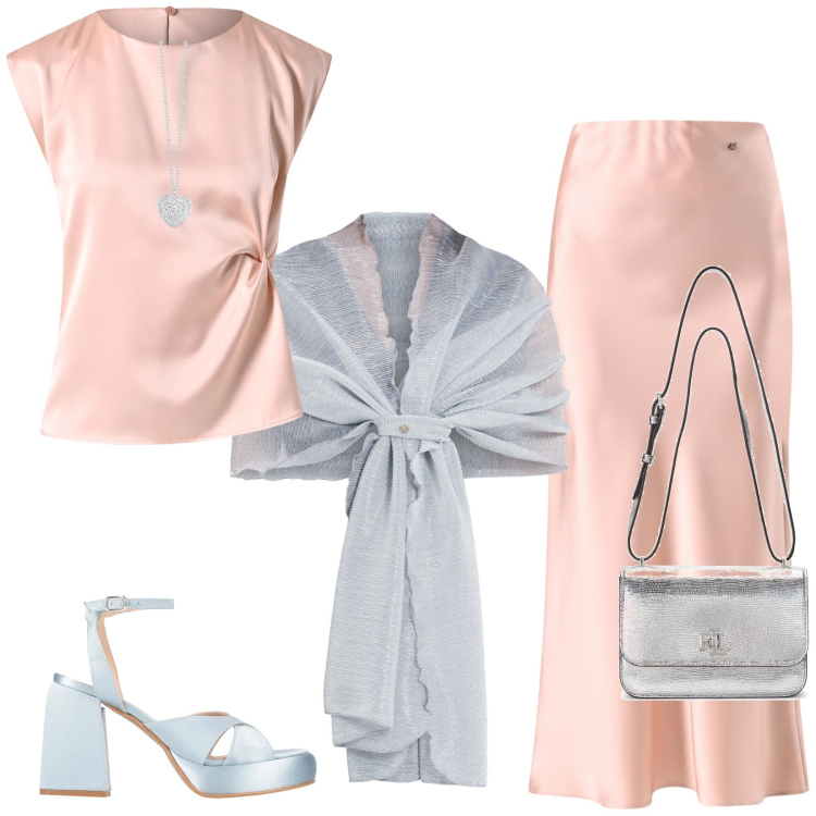 Outfit donna - Cerimonia in primavera. Stile Chic per Cerimonia. Abbinamento con sandali in pelle, borse a tracolla, collane, stole, top, gonne.