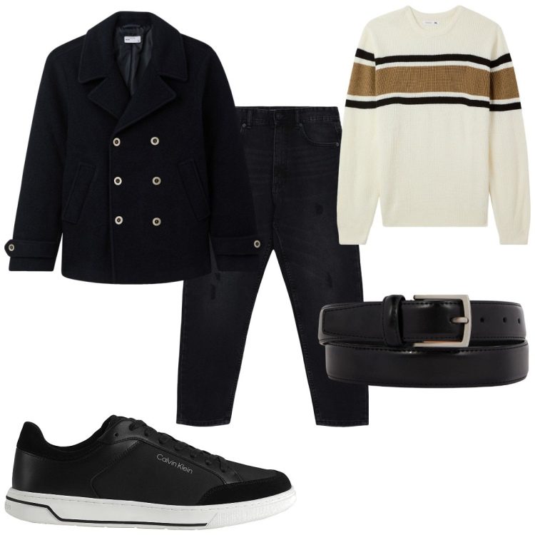 Outfit uomo - Trendy. Stile Trendy per Tutti i giorni. Abbinamento con sneakers, cappotti, maglieria, jeans strappati, cinture.