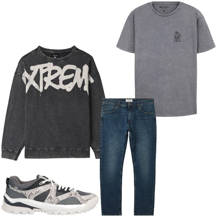 Outfit uomo - Il mood del fine settimana. Stile Casual per Tutti i giorni. Abbinamento con sneakers, jeans, t-shirt, felpe.
