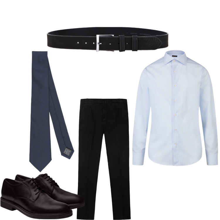 Outfit uomo - Eleganza informale. Stile Business/Elegante per Serata speciale. Abbinamento con cravatte, cinture, scarpe stringate, pantaloni, camicie.