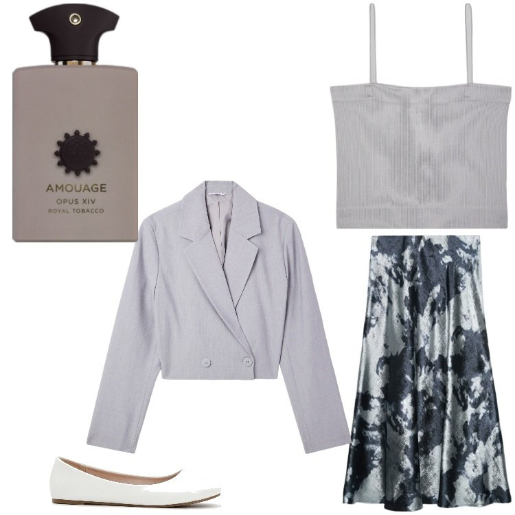 Outfit donna - Primavera bon ton. Stile Bon Ton per Serata fuori. Abbinamento con ballerine, profumi, canottiere, blazer, gonne longuette.