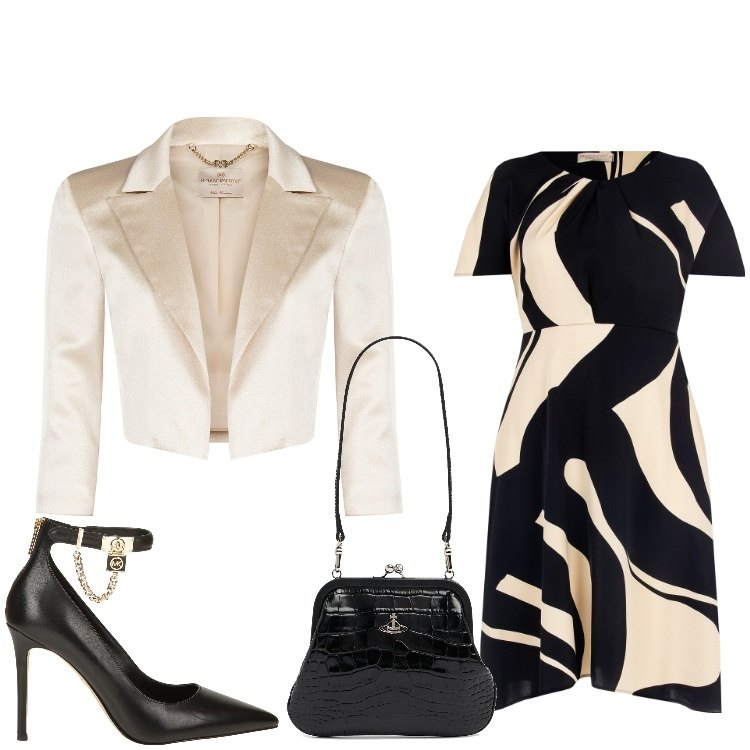 Outfit donna - Che bella serata. Stile Chic per Serata fuori. Abbinamento con décolleté, bolero, vestiti corti, pochette.