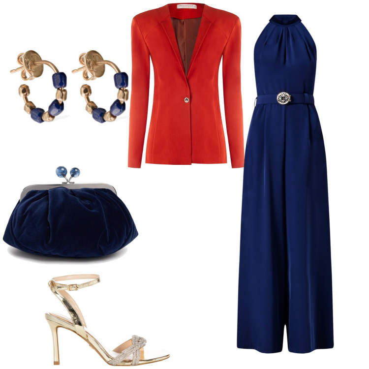 Outfit donna - Cerimonia rinascimento. per Cerimonia. Abbinamento con blazer, sandali col tacco, tute, pochette, orecchini.