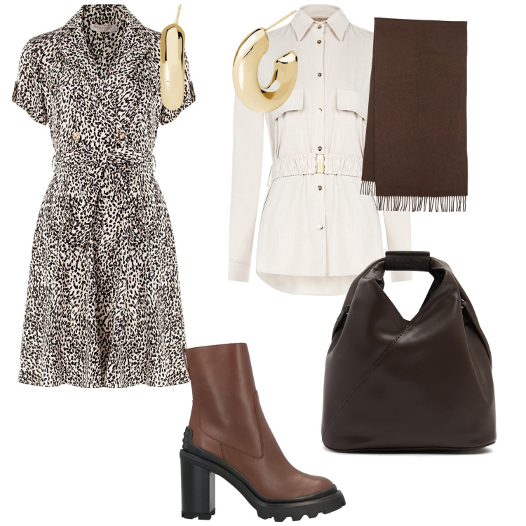 Outfit donna - Ancora con gli stivali. per Tutti i giorni. Abbinamento con stivaletti, orecchini, vestiti corti, blazer, sciarpe, borse a tracolla.