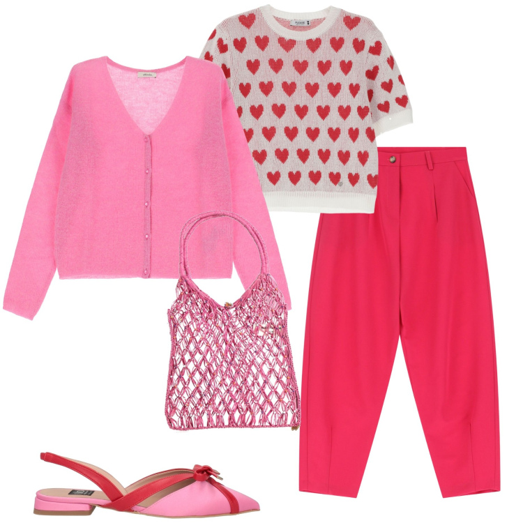Outfit donna - Cuoricini. Stile Trendy per Serata fuori. Abbinamento con ballerine, borse a mano, maglieria, pantaloni, cardigans.