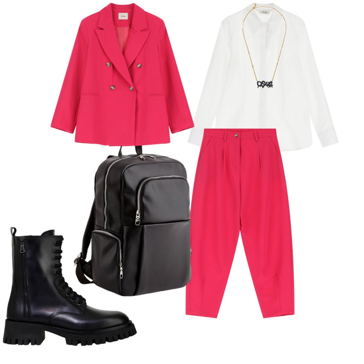 Outfit donna - Comoda di giorno. per Tutti i giorni. Abbinamento con collane, pantaloni, blazer, camicie, stivali, zaini.