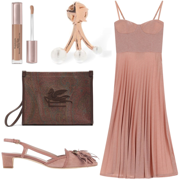 Outfit donna - Piegoline romantiche. Stile Bon Ton per Cerimonia. Abbinamento con décolleté, correttori, vestiti midi/longuette, orecchini, clutch.
