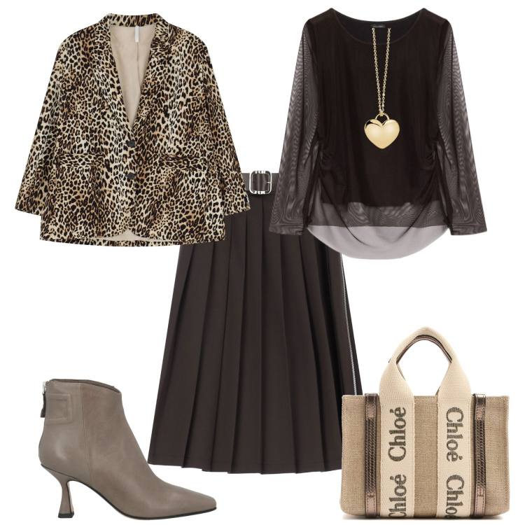 Outfit donna - Total look #2088403. Stile Chic per Serata fuori. Abbinamento con stivaletti, collane, gonne longuette, blazer, t-shirt, borse a mano.