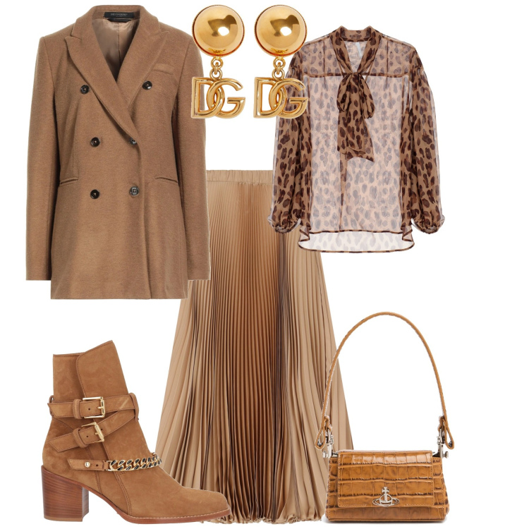 Outfit donna - Total look #2088407. Stile Chic per Serata fuori. Abbinamento con blazer, stivaletti, camicie, gonne lunghe, orecchini, borse a spalla.