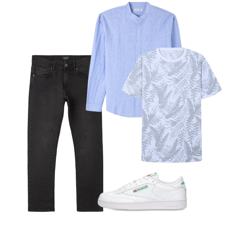 Outfit uomo - Marzo. Stile Casual per Tutti i giorni. Abbinamento con camicie, jeans dritti, t-shirt, sneakers.