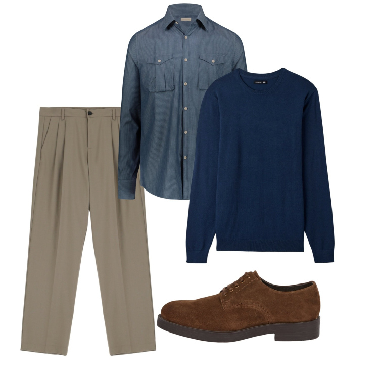 Outfit uomo - City. Stile Casual per Tutti i giorni. Abbinamento con maglieria, pantaloni, camicie, scarpe stringate.