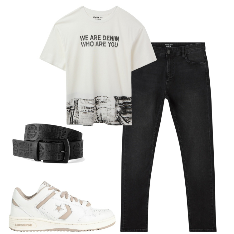 Outfit uomo - Total look #2088475. Stile Casual per Tutti i giorni. Abbinamento con cinture, sneakers, jeans skinny, t-shirt.