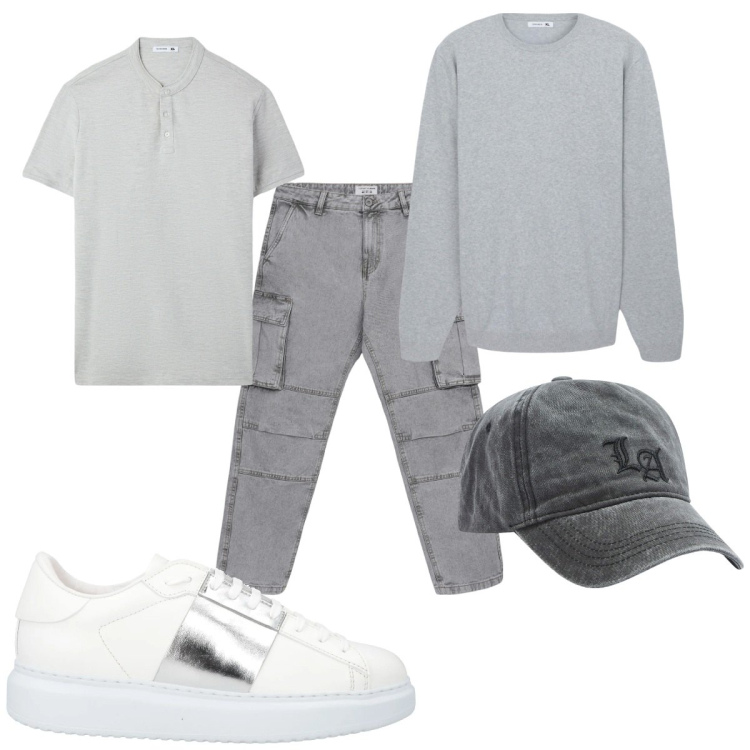 Outfit uomo - Total look #2088476. Stile Casual per Tutti i giorni. Abbinamento con sneakers, t-shirt, cappelli, maglieria, jeans.
