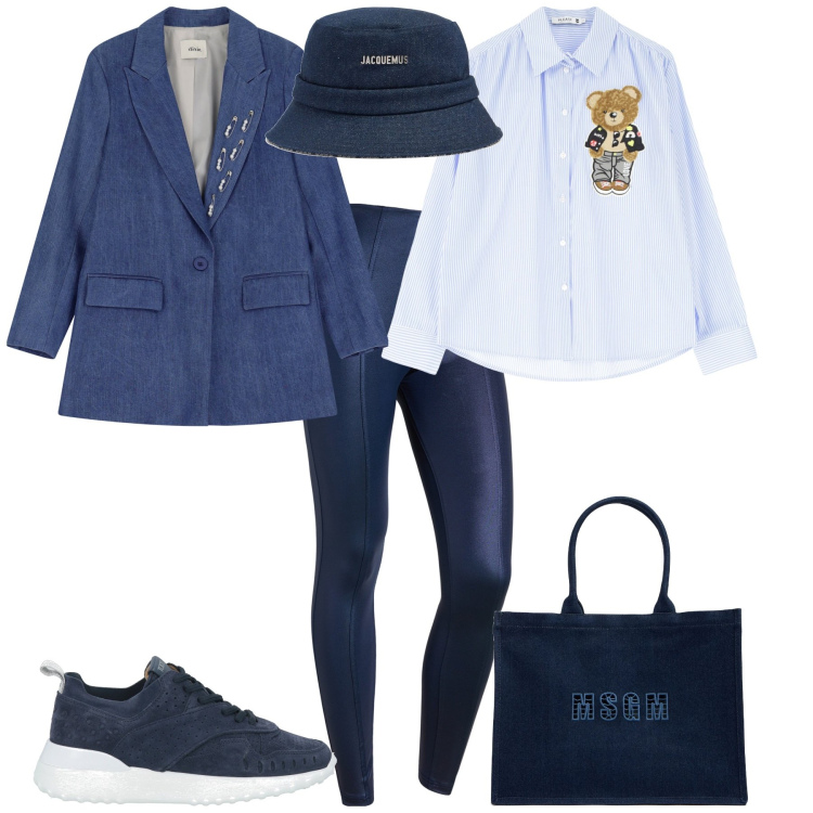 Outfit donna - Serata evento glamour. Stile Sporty chic per Tutti i giorni. Abbinamento con sneakers, camicie, pantaloni skinny, blazer, cappelli, shopping bag.