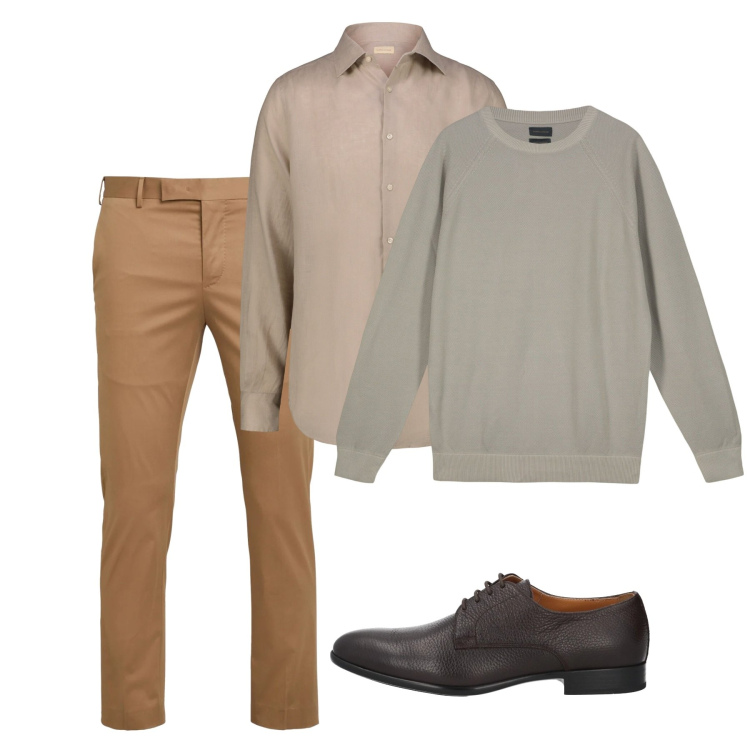 Outfit uomo - Marzo. Stile Casual per Tutti i giorni. Abbinamento con scarpe stringate, pantaloni, camicie, maglieria.