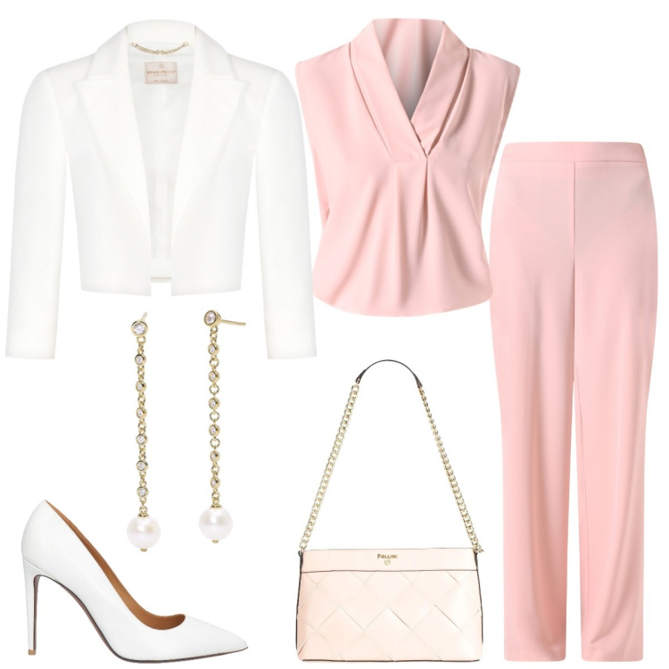 Outfit donna - Total look #2088528. Stile Chic per Cerimonia. Abbinamento con borse a spalla, décolleté, orecchini, pantaloni, bluse, bolero.