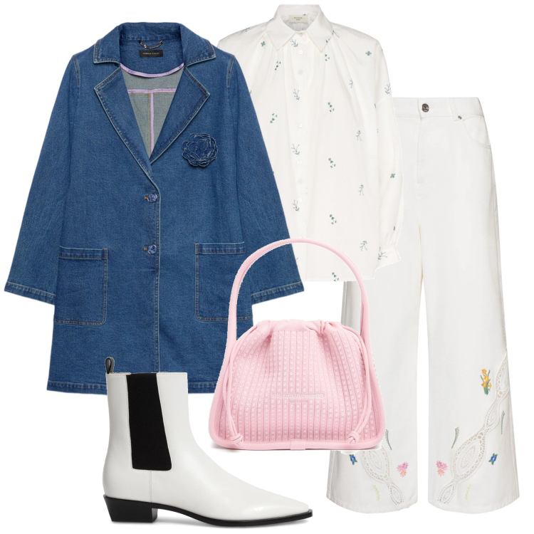 Outfit donna - Denim trench coat. Stile Urban per Tutti i giorni. Abbinamento con trench, pantaloni, borse a mano, stivaletti chelsea, camicie.