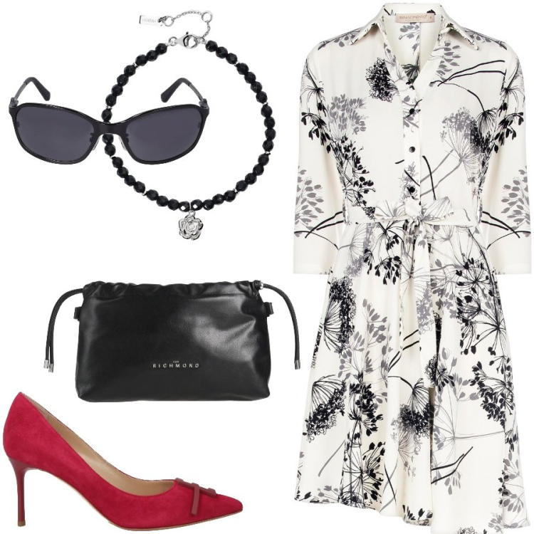 Outfit donna - Outfit cerimonia. Stile Chic per Cerimonia. Abbinamento con décolleté, borse a mano, braccialetti, vestiti chemisier, occhiali da sole.