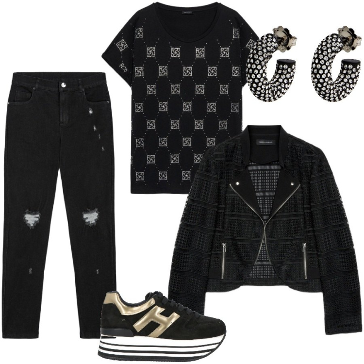 Outfit donna - Total look #2088662. Stile Casual per Tutti i giorni. Abbinamento con orecchini, sneakers, jeans skinny, t-shirt, blazer.