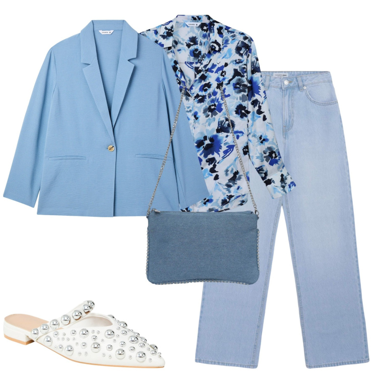 Outfit donna - City. Stile Urban per Tutti i giorni. Abbinamento con camicie, borse a tracolla, ballerine, jeans, blazer.