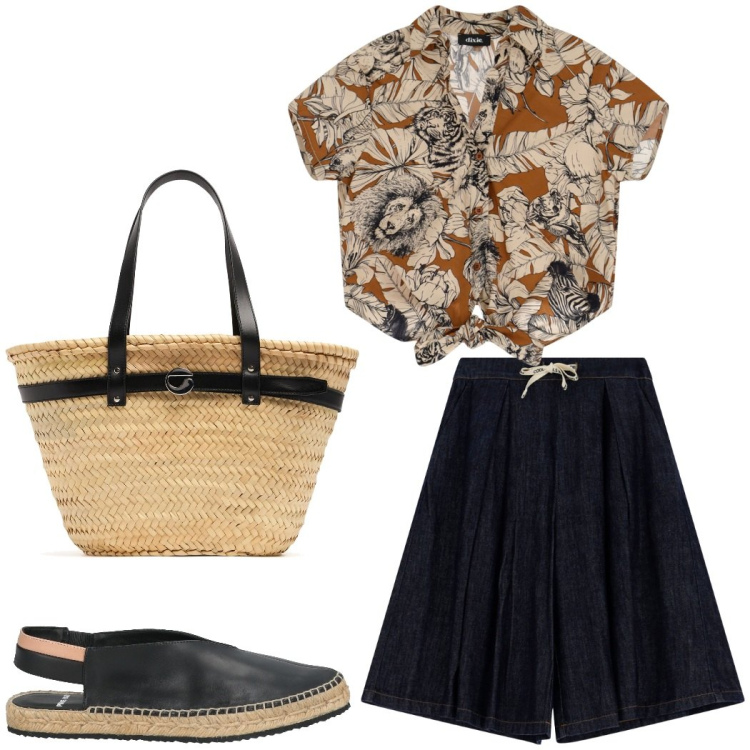 Outfit donna - Total look #2088674. Stile Casual per Tutti i giorni. Abbinamento con espadrillas, camicie a manica corta, bermuda, shopping bag.
