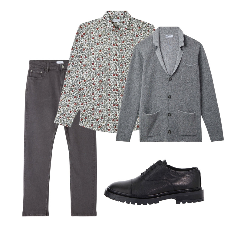 Outfit uomo - Little flowers. Stile Casual per Tutti i giorni. Abbinamento con camicie, pantaloni, giacche, scarpe stringate.
