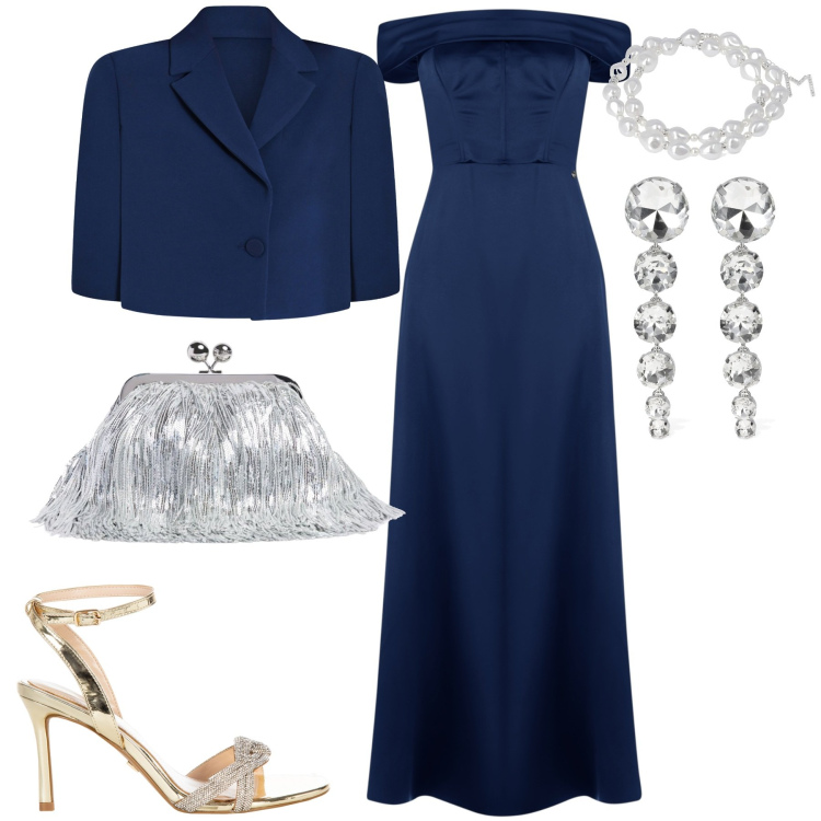 Outfit donna - Mamma della sposa. Stile Glamour per Cerimonia. Abbinamento con vestiti lunghi, cappe, sandali col tacco, pochette, orecchini, collane.