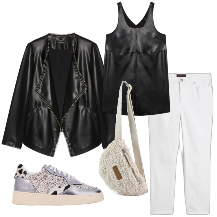 Outfit donna - Ecopelle e pelo. Stile Casual per Serata fuori. Abbinamento con pantaloni, sneakers, marsupi, blazer, vestiti corti.
