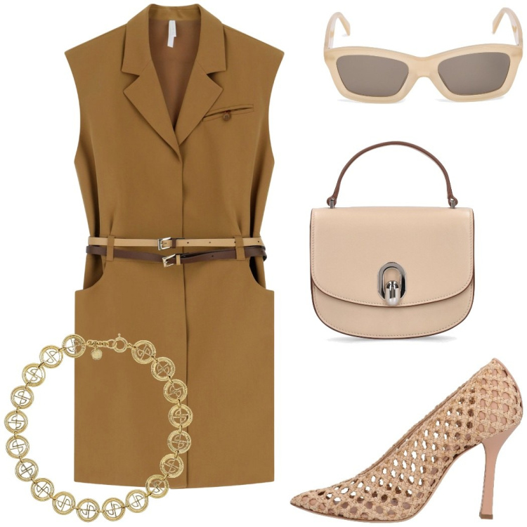 Outfit donna - Total look #2088752. Stile Chic per Tutti i giorni. Abbinamento con décolleté, vestiti corti, occhiali da sole, borse a mano, collane.