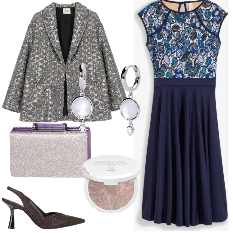 Outfit donna - Testimone. Stile Bon Ton per Cerimonia. Abbinamento con vestiti midi/longuette, décolleté, terre, orecchini, pochette, blazer.