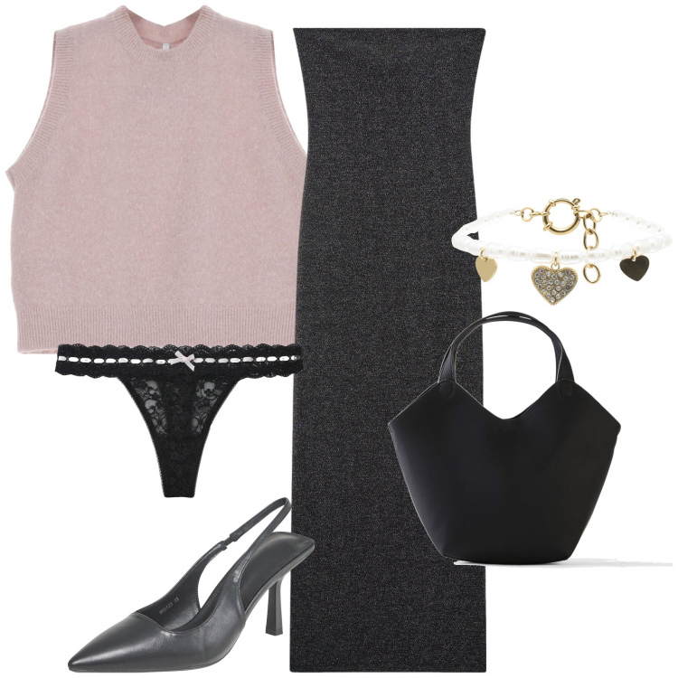 Outfit donna - Dall ufficio alla serata con lui. Stile Glamour per Ufficio. Abbinamento con borse a mano, vestiti lunghi, décolleté, perizomi, maglieria, braccialetti.