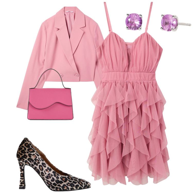 Outfit donna - Serata. Stile Glamour per Serata fuori. Abbinamento con borse a tracolla, blazer, vestiti corti, orecchini, décolleté.