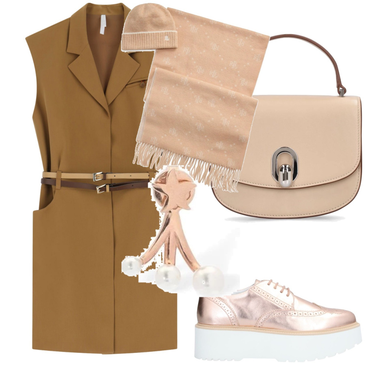 Outfit donna - Today. Stile Glamour per Ufficio. Abbinamento con scarpe stringate, sciarpe, vestiti corti, orecchini, borse a mano.