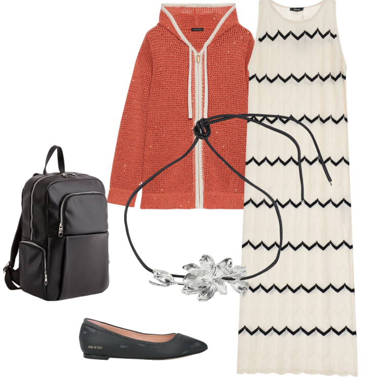 Outfit donna - Comodo e colorato. Stile Sporty chic per Tutti i giorni. Abbinamento con ballerine, vestiti lunghi, collane, cardigans, zaini.