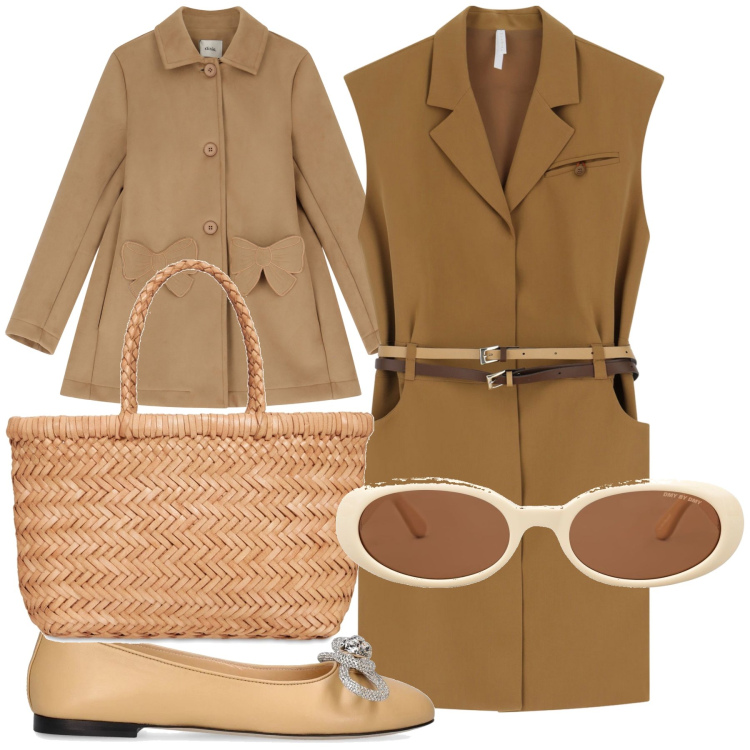 Outfit donna - Terroso. Stile Urban per Ufficio. Abbinamento con vestiti corti, cappotti, occhiali da sole, borse a spalla, ballerine.