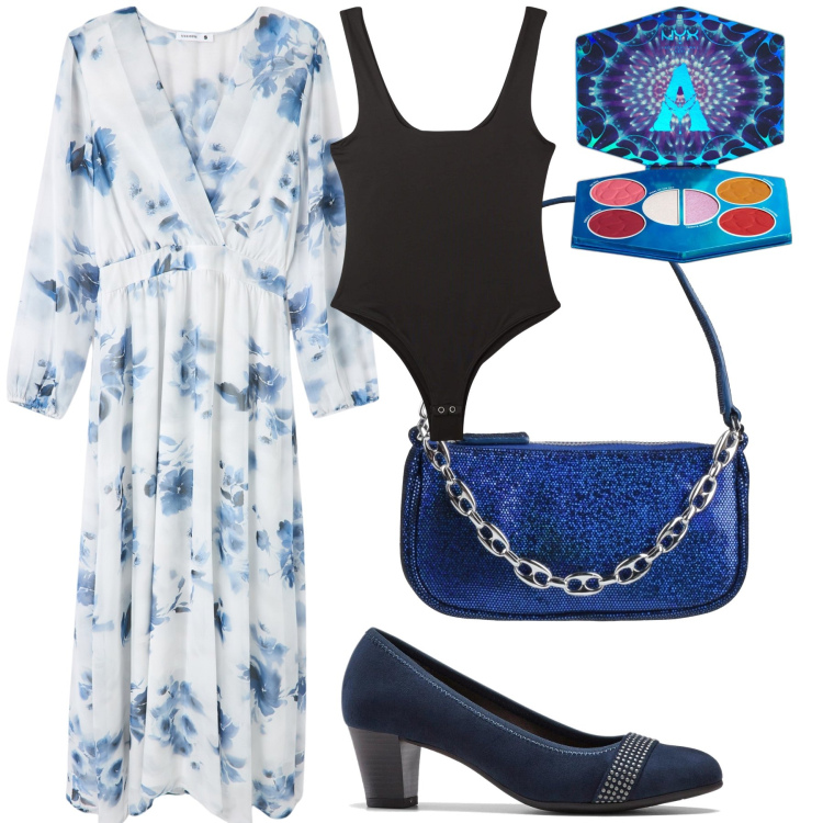 Outfit donna - A fiori per la cresima. Stile Bon Ton per Cerimonia. Abbinamento con décolleté, borse a mano, blush, vestiti lunghi, body.