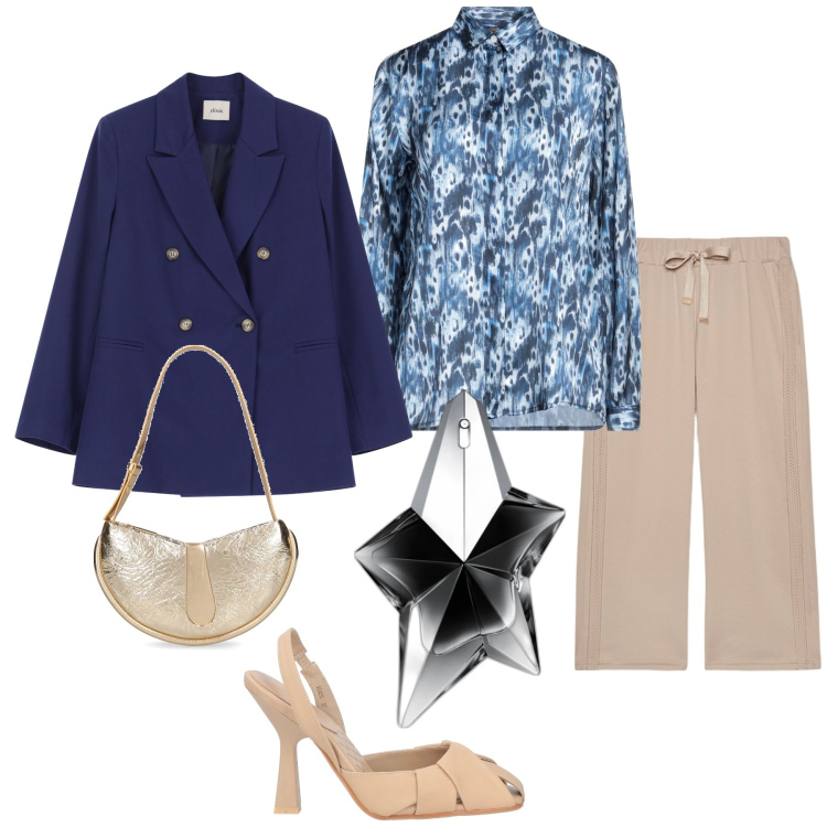 Outfit donna - Stella. Stile Chic per Tutti i giorni. Abbinamento con décolleté, camicie, profumi, blazer, pantaloni, borse a spalla.