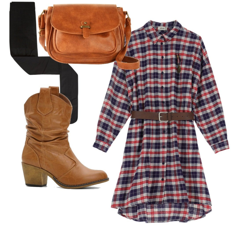Outfit donna - Total look #2089024. Stile Boho per Tutti i giorni. Abbinamento con borse a tracolla, stivaletti texani, collant, vestiti.