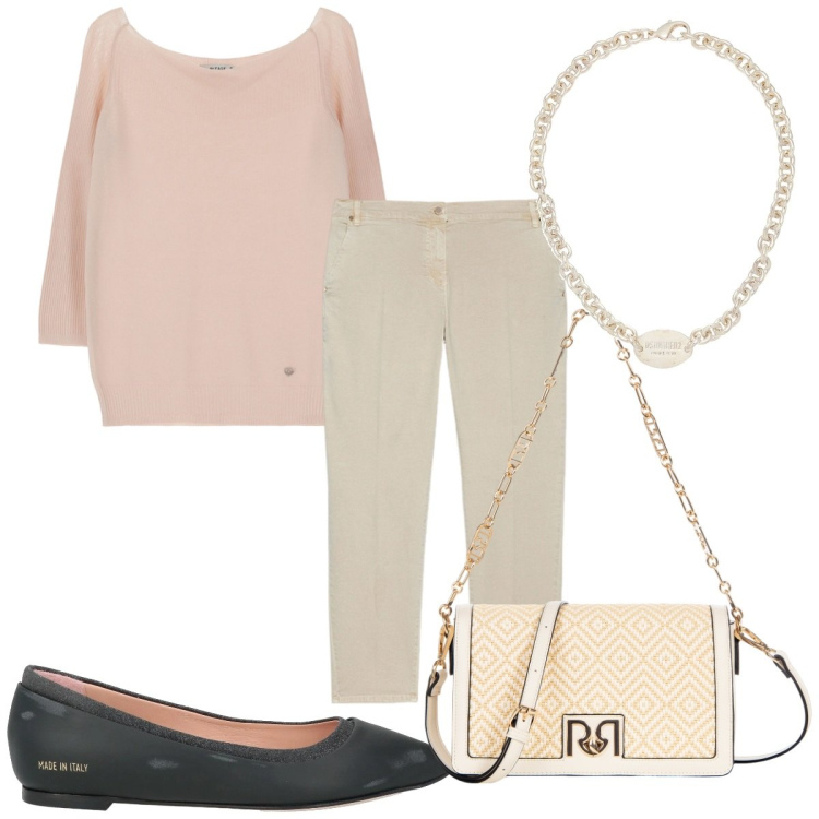 Outfit donna - Total look #2089132. Stile Chic per Tutti i giorni. Abbinamento con collane, ballerine, borse a spalla, pullovers, pantaloni chino.