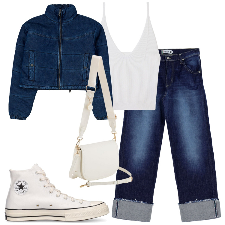 Outfit donna - Total look #2089159. Stile Casual per Tutti i giorni. Abbinamento con top, blazer, jeans, sneakers, borse a tracolla.