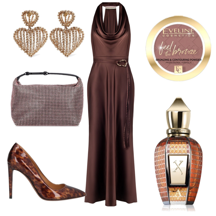 Outfit donna - La più glamour all evento. Stile Chic per Serata fuori. Abbinamento con décolleté, ciprie, profumi, vestiti lunghi, orecchini, borse a mano.