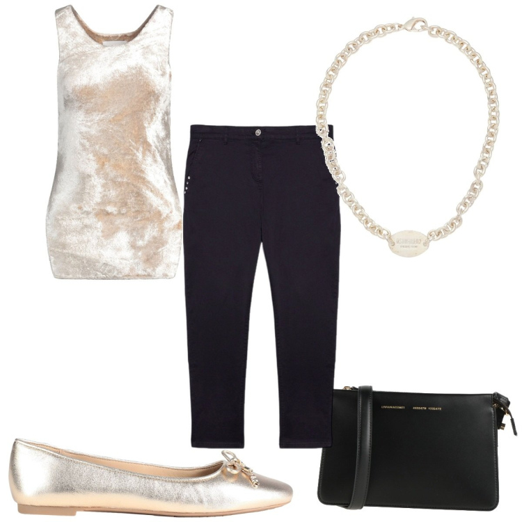 Outfit donna - Total look #2089210. Stile Trendy per Tutti i giorni. Abbinamento con pullovers, collane, borse a tracolla, ballerine, pantaloni chino.