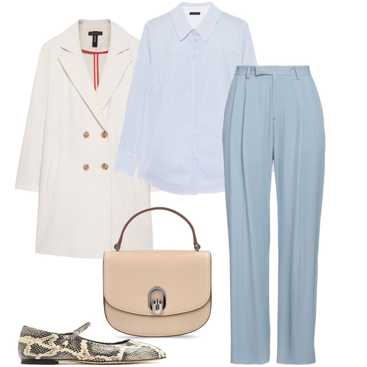 Outfit donna - Le ballerine pitonate. Stile Bon Ton per Ufficio. Abbinamento con pantaloni, cappotti, camicie, ballerine, borse a mano.