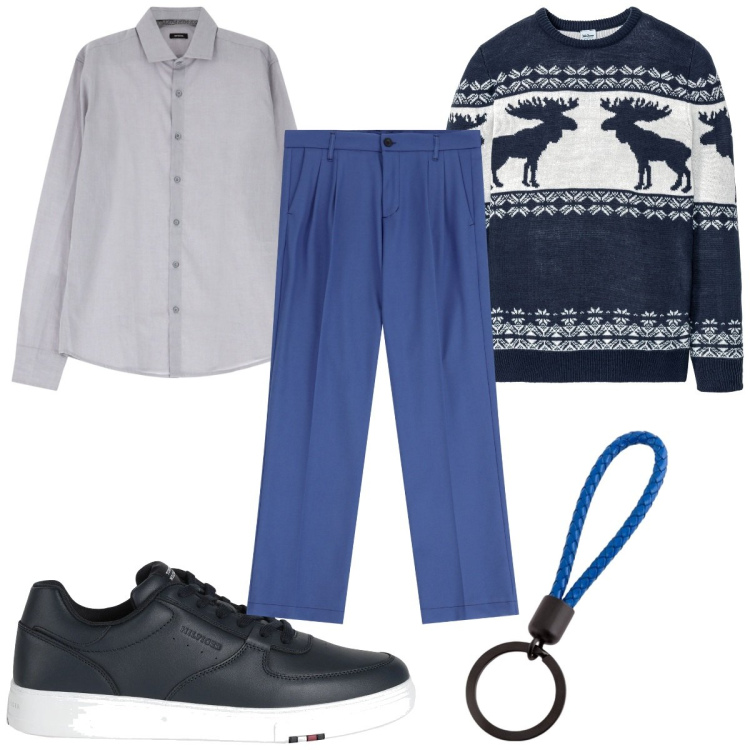 Outfit uomo - Total look #2089235. Stile Trendy per Tutti i giorni. Abbinamento con maglieria, sneakers, pantaloni, camicie, portachiavi.
