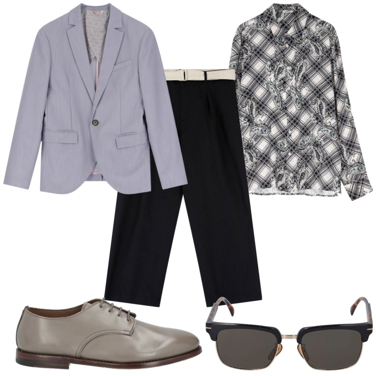 Outfit uomo - Total look #2089238. Stile Trendy per Tutti i giorni. Abbinamento con scarpe stringate, camicie, pantaloni, giacche, occhiali da sole.