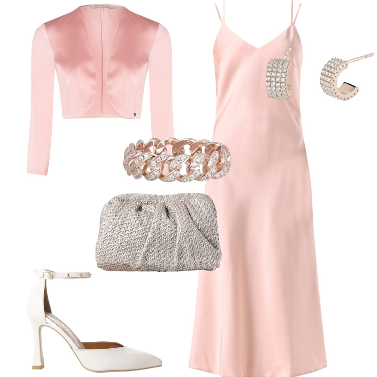 Outfit donna - Cerimonia. Stile Chic per Cerimonia. Abbinamento con décolleté, anelli, orecchini, vestiti lunghi, bolero, clutch.